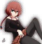  black_legwear braid darker_than_black dated green_eyes jewelry long_hair looking_at_viewer magma_chipmunk magma_squirrel necklace pantyhose red_hair redhead signature single_braid skirt solo suou_pavlichenko 