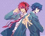  bad_id blazer blue_eyes blue_hair carnelian headphones ichinose_tokiya ittoki_otoya male multiple_boys necktie open_mouth red_eyes red_hair redhead school_uniform star uta_no_prince-sama wink 