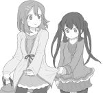  bag blouse blush casual clothes_grab drawr hair_ornament hairclip hirasawa_yui k-on! kousuke102 kuzu_kow long_hair looking_down monochrome multiple_girls nakano_azusa o3o pantyhose short_hair shy skirt smile twintails 