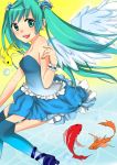  bad_id blush clover_(moti) colored fish green_eyes green_hair hatsune_miku long_hair solo twintails vocaloid wings 