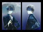  aki_(sakami) black_hair blue_eyes dual_persona glasses highres melty_blood nanaya_shiki rain school_uniform short_hair toono_shiki tsukihime umbrella 