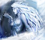  blue_eyes breasts copyright_request frozen ice long_hair solo usatarou white_hair 