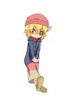  alternate_costume beanie blonde_hair casual chibi coat hat inu_wi mittens rumia scarf shaded_eyes simple_background solo the_embodiment_of_scarlet_devil touhou white_background youkai 