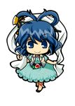  belt blue_dress blue_eyes blue_hair chibi dress flower hair_rings hair_stick kaku_seiga shawl smile socha solo touhou transparent_background vest 