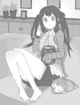  :t bare_legs barefoot casual character_doll couch drawr eating feet hirasawa_yui k-on! kuzu_kow legs long_hair looking_at_viewer monochrome nakano_azusa payot shirt sitting solo striped striped_shirt twintails 
