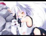  animal_ears breasts detached_sleeves ginzake_(mizuumi) hanging_breasts hat huge_breasts inubashiri_momiji letterboxed open_mouth shake_(sakana) short_hair solo tail tears tokin_hat torn_clothes touhou white_hair wink wolf_ears wolf_tail yellow_eyes 
