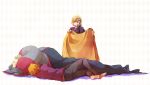  2boys bad_id barefoot blanket blonde_hair braid caster_(fate/zero) fate/apocrypha fate/zero fate_(series) headpiece jacket jeanne_d&#039;arc_(fate/apocrypha) jeanne_d'arc_(fate/apocrypha) multiple_boys orange_hair purple_jacket ruler_(fate/apocrypha) sleeping suzu_(nattu991) uryuu_ryuunosuke 