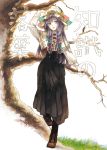  alternate_costume blue_eyes boots bow cover crescent hair_bow hat long_hair patchouli_knowledge purple_hair solo sugi touhou tree 
