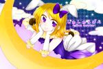  blonde_hair crescent_moon gloves hand_to_chin kagamine_rin looking_at_viewer moon purple_eyes smile solo sorakase_sawa violet_eyes vocaloid 