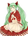  bad_id bracelet dress green_eyes green_hair hands_clasped hatsune_miku jewelry long_hair nakasima-syouta open_mouth simple_background solo twintails very_long_hair vocaloid white_background 