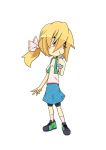  alternate_costume alternate_hairstyle blonde_hair casual chibi drinking inu_wi ponytail rumia simple_background solo straw the_embodiment_of_scarlet_devil touhou white_background youkai 