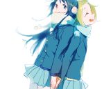  akiyama_mio earmuffs hand_holding holding_hands k-on! light multiple_girls scarf school_uniform tainaka_ritsu tamagogogo uniform 