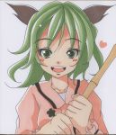  animal_ears green_eyes green_hair heart highres kasodani_kyouko looking_at_viewer marker_(medium) open_mouth s-syogo shikishi smile solo touhou traditional_media 