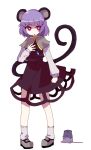  animal_ears arm_up clenched_hand crystal dress fist footwear jewelry looking_up mouse mouse_ears mouse_tail nazrin necklace ngayope no_nose open_mouth pendant pigeon-toed purple_hair red_eyes shawl shoes sitting socks solo tail touhou white_legwear 