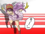  ^_^ baseball_cap boots closed_eyes dr._slump dress eyes_closed glasses gloves grin hat head_wings highres ini long_hair norimaki_arale outstretched_arms purple_hair running smile spread_arms teenage 
