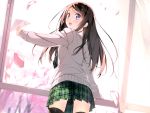  1girl 5_nenme_no_houkago black_hair kantoku long_hair miyaguchi_hiromi petals seifuku thigh-highs thighhighs 