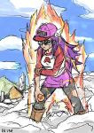  1girl adult baseball_cap boots breasts collateral_damage crossover dr._slump dragon_ball dragon_ball_(object) glasses hat head_wings holding knee_boots long_hair long_sleeves norimaki_arale pantyhose powering_up purple_eyes purple_hair single_glove sketch skirt solo torn_pantyhose violet_eyes 