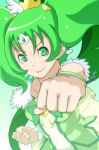  bow choker clenched_hands cure_march earrings eito fist foreshortening green_eyes green_hair jewelry magical_girl midorikawa_nao nail_polish precure smile smile_precure! tiara 