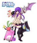  aerodactyl clenched_hands dress_shirt grey_eyes grin hair_ribbon holding hoppip kneehighs leaf lileep long_hair luggage luxray necktie ngayope open_mouth pleated_skirt poke_ball pokemon ponytail pulling purple_eyes purple_hair ribbon rolling_suitcase school_uniform shirt shoes skirt smile sneakers striped sweater tail teeth uniform violet_eyes white_legwear wings yellow_eyes 