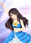  :d black_hair blue_dress bow brown_eyes copyright_request diesel-turbo dress long_hair looking_at_viewer midriff mizuki_nana navel open_mouth pointing pointing_up seiyuu smile solo 