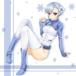 blue_hair bodysuit boots fin_ay_ludo_sui_lavinty fin_e_ld_si_laffinty flower hair_flower hair_ornament paw_pose purple_eyes rinne_no_lagrange solo souko_(yue) thigh-highs thighhighs violet_eyes 