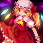  ascot blonde_hair blush flandre_scarlet hat looking_at_viewer open_mouth red_eyes ribbon short_hair side_ponytail skirt smile solo the_embodiment_of_scarlet_devil touhou wings wrist_cuffs yana_mori 