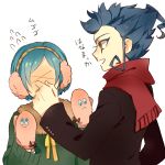 1boy 1girl blue_hair coat earmuffs inazuma_eleven inazuma_eleven_(series) inazuma_eleven_go komiyan long_hair mittens pinch pinching scarf short_hair sorano_aoi tsurugi_kyousuke winter_clothes