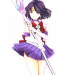  bishoujo_senshi_sailor_moon black_hair bow choker elbow_gloves gloves holding nugaa pleated_skirt purple_eyes purple_hair sailor_saturn sailor_senshi short_hair silence_glaive simple_background skirt solo staff tiara tomoe_hotaru white_background white_gloves 