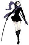  artist_request black_eyes black_hair boots dogs:_bullets_&amp;_carnage fuyumine_naoto gloves katana long_sleeves miwa_shirou scarf short_hair simple_background skirt solo standing sword weapon 