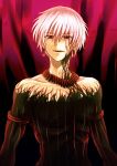  bad_id bodypaint dark_persona earrings facial_mark fate/stay_night fate_(series) gilgamesh jewelry male necklace red_eyes short_hair uka_(color_noise) vertical_stripes white_hair 