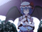  bat_wings blue_hair closed_eyes eyes_closed hat highres remilia_scarlet s-syogo short_hair smile solo touhou wings 