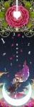  1girl absurdres arabian_clothes crescent_moon flower flying hand_holding highres holding_hands interlocked_fingers kigo8 long_hair long_image minna_no_uta_(nhk) moon night night_sky number numbers petals sky star_(sky) tall_image title_drop tsuki_no_waltz turban 