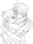 cheria_barnes closed_eyes couple eyes_closed hug hug_from_behind kurimomo monochrome sketch tales_of_(series) tales_of_graces wink 