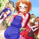  :&lt; annoyed backpack bag blush buntan glasses half_updo houjou_hibiki hummy_(suite_precure) kurokawa_ellen minamino_kanade multiple_girls precure randoseru shirabe_ako siren_(suite_precure) suite_precure 