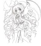  cokua highres long_hair monochrome open_mouth original scythe skirt solo thigh-highs thighhighs traditional_media 