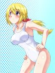  charlotte_dunois hands_on_hips highres infinite_stratos kawamura_river long_hair one-piece_swimsuit purple_eyes school_swimsuit solo swimsuit violet_eyes wet white_school_swimsuit white_swimsuit 