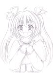  cokua long_hair open_mouth original pillow ribbon smile solo traditional_media twintails 