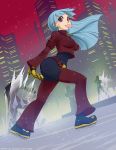  breasts candy crybringer gloves highres ice_skating king_of_fighters kula_diamond lollipop long_hair purple_eyes skating snk solo violet_eyes 