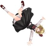  ahoge ascot blonde_hair footwear hair_ribbon mary_janes open_mouth outstretched_arms red_eyes ribbon rumia s-syogo shoes short_hair simple_background skirt skirt_set smile socks solo spread_arms the_embodiment_of_scarlet_devil touhou upside-down white_legwear youkai 