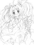  blush cokua highres long_hair monochrome original smile solo traditional_media twintails 
