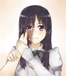  artist_request blush hair_over_one_eye hand_on_another&#039;s_cheek hand_on_another's_cheek ikezawa_hanako katawa_shoujo long_hair purple_eyes purple_hair scar smile violet_eyes 