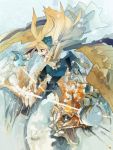  armor bird blonde_hair blue_eyes cat dragon izumi_luna_(akitsu_taira) original snow wings 