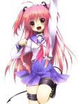  1girl angel_beats! arm_up colored fira_yuki long_hair open_mouth pink_eyes pink_hair school_uniform serafuku smile solo twintails two_side_up white_background yui_(angel_beats!) 