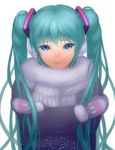 1girl aqua_hair blue_eyes earmuffs hatsune_miku long_hair mittens scarf solo sssbendan very_long_hair vocaloid winter_clothes