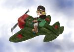  airplane aviator_cap blonde_hair boots copyright_request flying goggles green_eyes hat looking_back military polikarpov_i-16 propeller riding solo star tokihama_jirou world_war_ii 