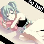  green_eyes green_hair hatsune_miku lace long_hair pillow pillow_hug solo vocaloid 