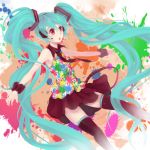  aqua_hair goldfishu hatsune_miku headset long_hair necktie open_mouth outstretched_arms paint_splatter red_eyes skirt solo spread_arms tell_your_world_(vocaloid) thigh-highs thighhighs twintails very_long_hair vocaloid 