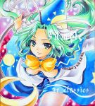  at_classics bow breasts cleavage crescent dress ghost ghost_tail green_eyes green_hair hat long_hair marker_(medium) mima ribbon sample smile solo touhou touhou_(pc-98) traditional_media wizard_hat 