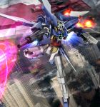  beam_rifle city damaged diva_(space_craft) diva_(spacecraft) fire gun gundam gundam_age gundam_age-2 gundam_age_2 hiropon_(tasogare_no_puu) mecha no_humans ship smoke solo space_craft tasogarenopuu weapon 