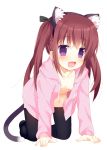  :d all_fours animal_ears black_legwear cat_ears cat_tail child fake_animal_ears fang hoodie long_hair looking_at_viewer meito_(maze) naked_hoodie no_bra open_clothes open_mouth original purple_eyes red_hair redhead simple_background smile solo sweater tail thigh-highs thighhighs twintails violet_eyes 